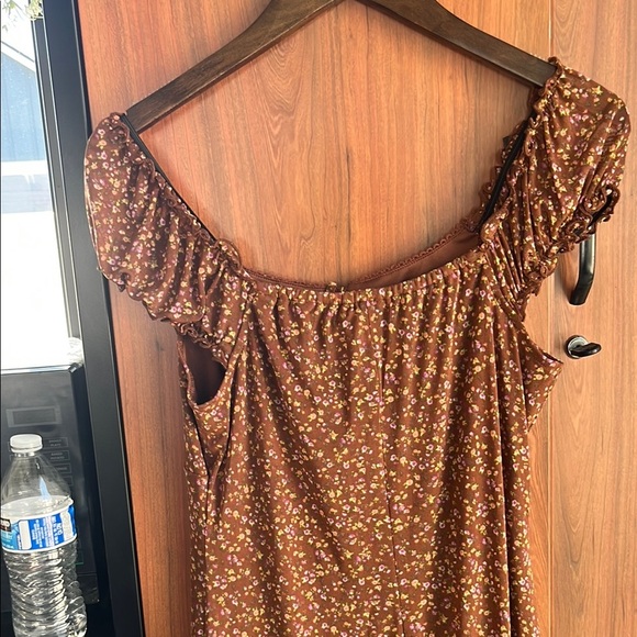 NWT Stitch Pine Floral Midi Dress Medium Brown Milkmaid Peasant Stretch Prairie - Picture 10 of 14